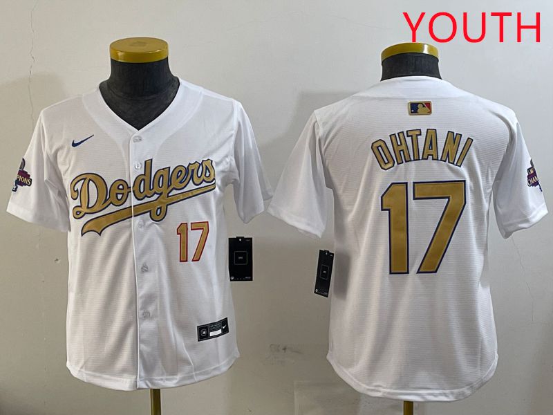 Youth Los Angeles Dodgers #17 Ohtani White Champion gold character 2025 Nike MLB Jersey style 1->youth mlb jersey->Youth Jersey